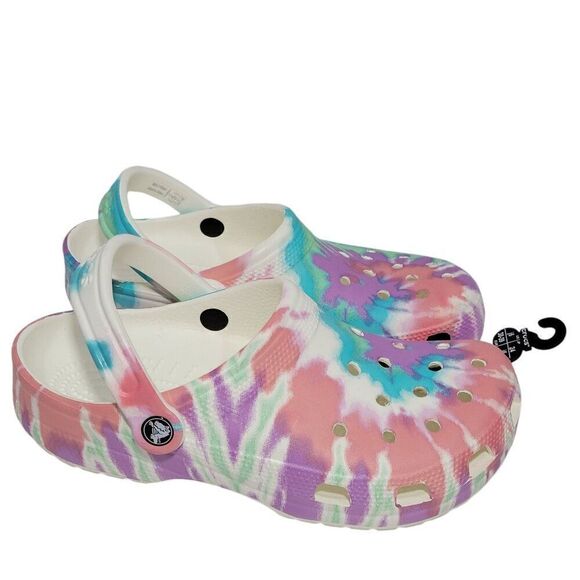 Crocs Clogs Jr Big Kid J6 Classic Tie Dye Multi Color Child 205451 Women 8 Men 6 - Picture 1 of 14